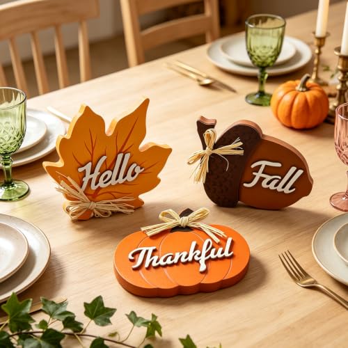 Fall Wooden Sign Set - Pumpkin Maple Leaf Acorn Thanksgiving Decor