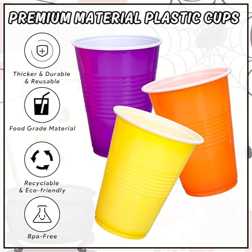 Halloween Plastic Cups 16oz - Hocus Pocus / Orange, Yellow, Purple - 150 Pack