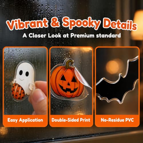 Halloween Window Decals Set - Reusable Ghost Bats Pumpkin Static Stickers for Glass
