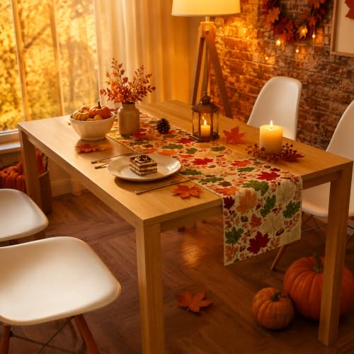 Fall Maple Leaves Table Runner for Thanksgiving & Autumn Decor - OHOME