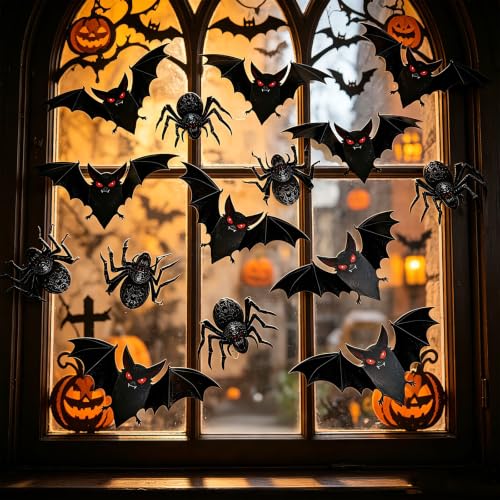3D Bat and Spider Wall Decals Halloween Decor Set - Removable Vinyl Stickers
