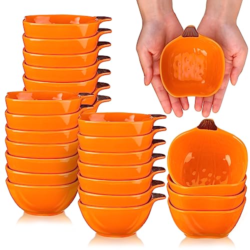 24 Pack Pumpkin Ramekins - 6 oz Oven Safe Ceramic Bowls for Baking & Serving - Fall Holiday Decor