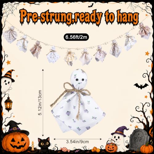 Halloween Ghost Garland - Rustic Fabric & Wooden Beads, 8.2 ft, Variation: Ghost