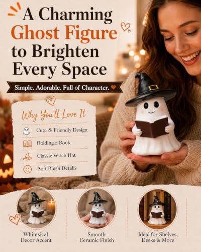 Small Reading Ghost Figurine Halloween Indoor Decor Cute Home Decoration