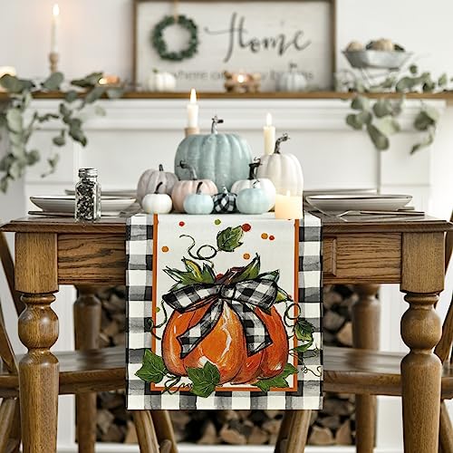 Fall Table Runner 13x90 Inch Polyester Home Decor for Dining Table - Black Beige Orange