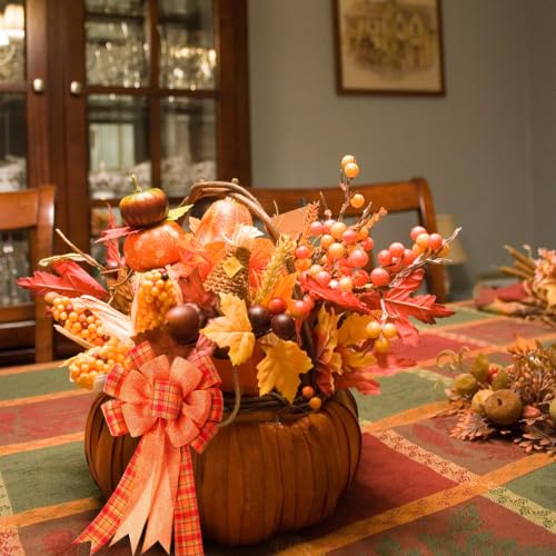 Iceyyyy 6 Pcs Large Thanksgiving Buffalo Plaid Wreath Bows - Fall Orange Decor