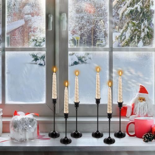 Black Candle Holder Set - 12pcs Taper Candlestick Holders for Pillar Candles, Decor, Halloween & Christmas - Black Variation