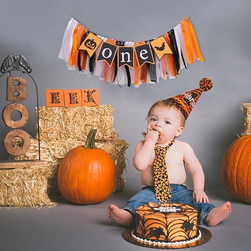 Halloween First Birthday Banner with Pumpkin & Bat Decorations - Kids Party Garland