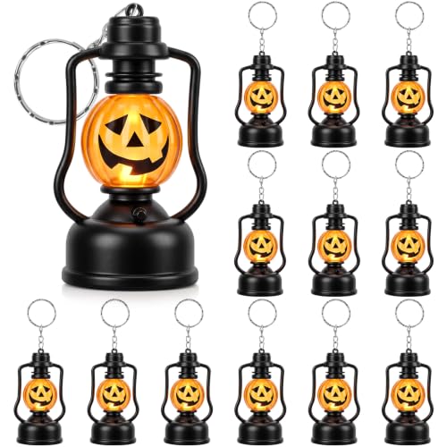 Halloween Mini Pumpkin Lantern Keychain - Bulk 12 Pcs, 3.1 Inch, Pumpkin Variation