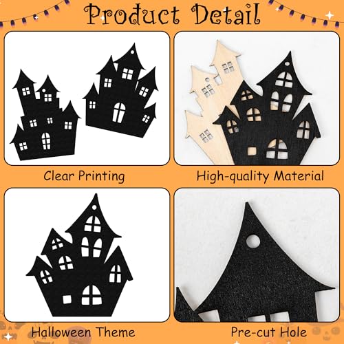 Halloween Haunted House Wooden Hanging Ornaments Set - 36pcs with Ropes - Spooky Decor