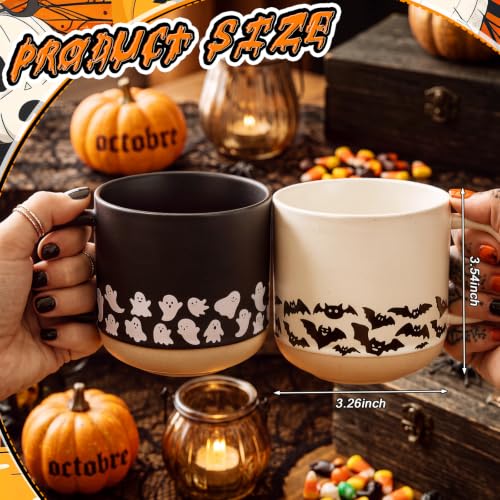 Halloween Bat Ghost Ceramic Coffee Mug Set - 2 Pcs, 19 oz, Spooky Drinkware