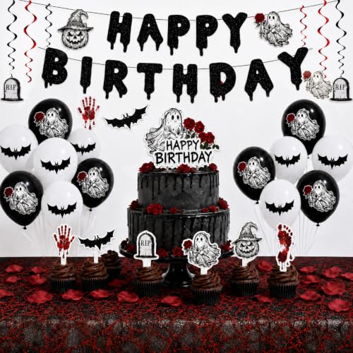 166PCS Gothic Halloween Birthday Decorations Party Supplies Set for Girls Women