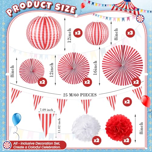 Circus Party Decorations Set - Red & White Carnival Halloween Decor, 18 Pieces