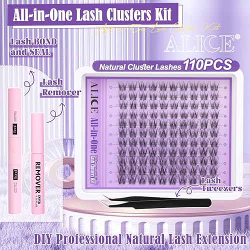 All in One Natural Lash Extensions Kit D45 - Wispy 10-14mm Clusters, Invisible Band, DIY Eyelash Kit