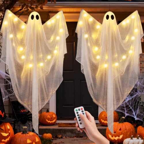 Halloween Hanging Ghost Decorations 2-Pack, 51-Inch Lighted Spooky Ghosts