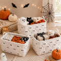 Halloween Ghost Storage Baskets Set of 3 - Small Faux Fur Plush Laundry Bins with Handles