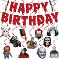 Halloween Horror Birthday Decorations Set with Banner & Hanging Swirls