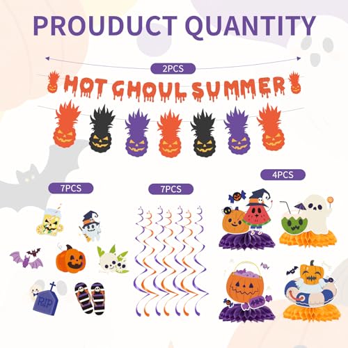 Summer Halloween Party Decorations Set with Banners, Swirls & Honeycomb Centerpieces