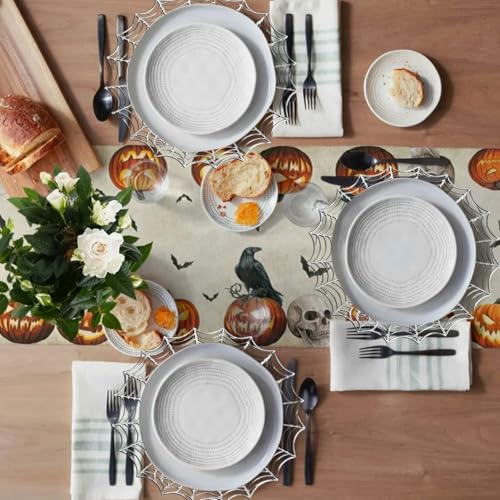Halloween Spider Web Placemat Set of 2 - Silver Non-Slip Heat Insulation PVC Table Mats