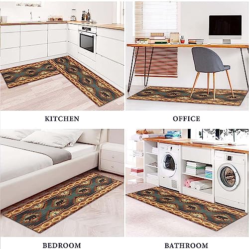 Farmhouse Rustic Bear Kitchen Rugs Set of 2 Non-Slip Washable Floor Mats