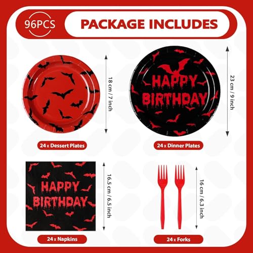 Halloween Bat Birthday Party Supplies Set - Serves 24 with Plates Napkins & Utensils - Variation: Halloween Bat Birthday