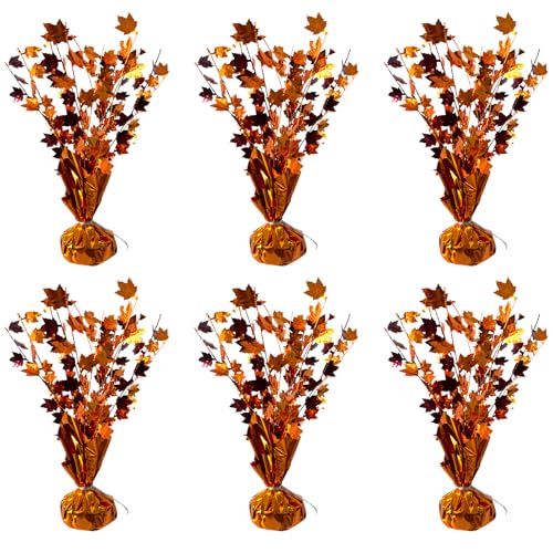 Fall Maple Leaves Table Centerpiece - Metallic Autumn Harvest Thanksgiving Decor - Gold, Orange, Red, Burnt Orange - 6 Pack