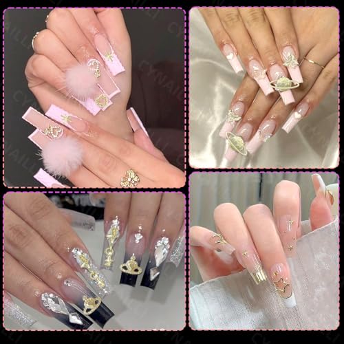 110 Pcs Gold Nail Charms & Gems Set with Stars Hearts Bows & Planets - S1