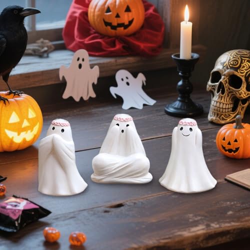 Ghost See No Evil Hear No Evil Speak No Evil Statues - Halloween Ghost Plant Decorations