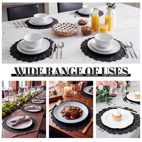 Black Kraft Paper Doilies 13.5 Inch Round Lace Placemats - 100 Pcs, Disposable, Rustic Table Decor