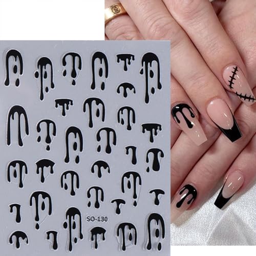 Halloween Nail Stickers 6 Sheets Blood Spider Web Butterfly Self-Adhesive Decals - Black Gold Pink Variation2