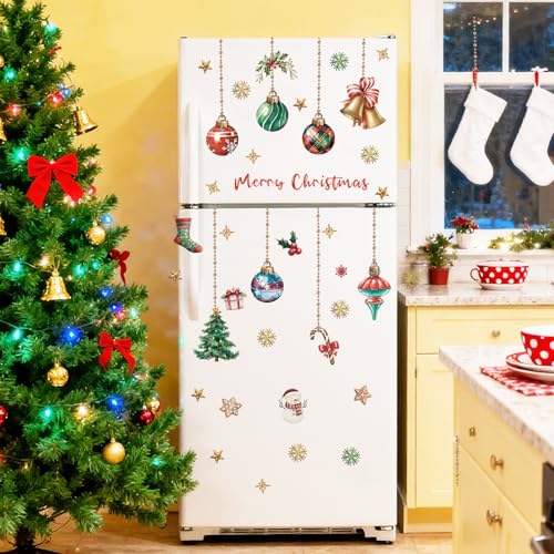 Christmas Ball Wall Decals – Light Bulb & Foil Swirls Christmas Wall Stickers – Hanging Ceiling Decor – Variation of Christmas Ball