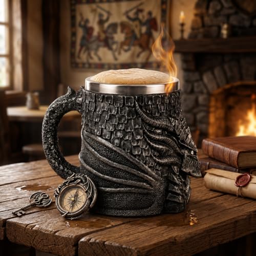 Medieval Dragon Beer Mug - 17oz Stainless Steel Drinkware for Collectors & Themed Parties