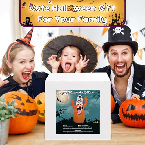 4FT Inflatable Ghost Decoration with LED Lights for Halloween Yard Outdoor Indoor