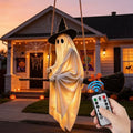 5FT Flying Ghost Witch Halloween Decoration with Light-Up Broomstick & Hat