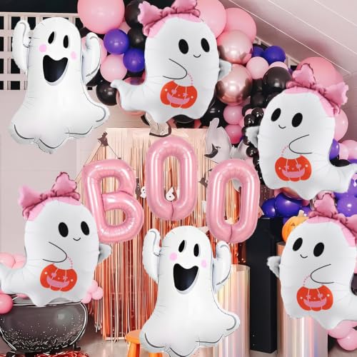 Halloween Pink Bow Ghost Balloons Set for Party Decorations - Bow Ghost Variation