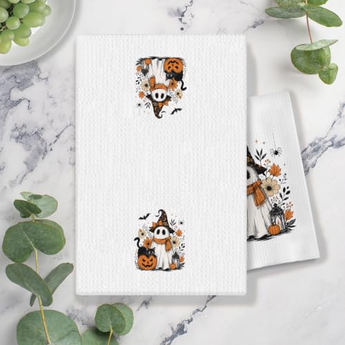 Halloween Witchy Ghost Kitchen Dish Towels - 16x24 Inches, J- Variation