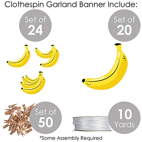 Tropical Party Clothespin Garland Banner - DIY Banana Decorations, 44 Pieces