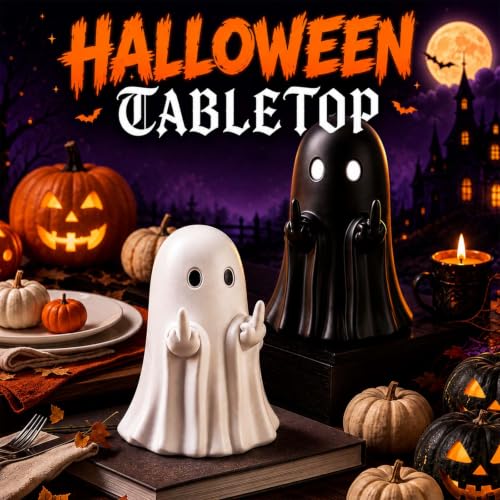 Lihome White Middle Finger Ghost Figurine Halloween Indoor Decor - Funny Home Accent