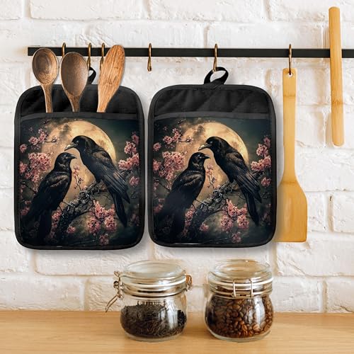 Gothic Raven Pot Holder with Heat-Resistant Pocket - Dark Academia Halloween Kitchen Accessory