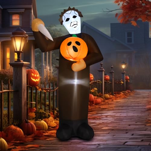 6FT Inflatable Halloween Pumpkin Killer Yard Decor with LED Lights - Outdoor & Indoor, Weather-Resistant