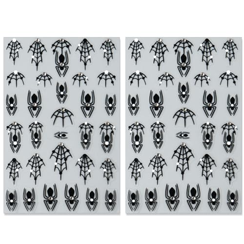 Halloween Spider Nail Stickers Rhinestone Spider Web Self-Adhesive 3D Nail Art Decals - Black Spider Web Variation