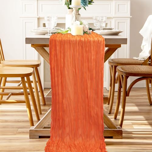 36x10FT Orange Cheesecloth Table Runner 2 Pack Rustic Boho Sheer Gauze for Dining & Events
