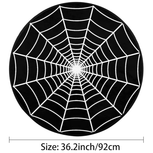 Round Black Spider Web Area Rug 3Ft - Washable Non-Slip Floor Mat for Bedroom & Living Room - Web Design Variation