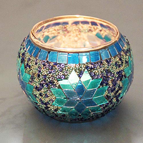 Votive Candle Holder Set of 4 - Handmade Mosaic Glass Tealight Holders for Table Decor - Diwali Thanksgiving