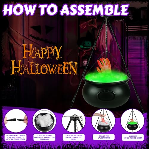 Halloween Outdoor Decorations Witch Cauldron Set with LED Lights & Fake Hand - 12.6 inches