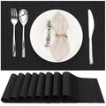 Black Placemats Set of 8 - Large 17x12 Inch PVC Table Mats for Dining