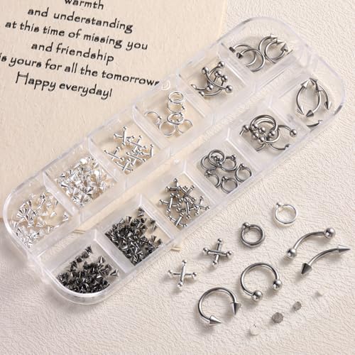 Nail Piercing Charms Set Silver Black 2 - Punk Gothic Nail Art Decorations