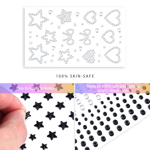 Face Gems Mermaid Jewels Temporary Tattoo Stickers - Black & White Style2