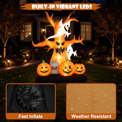 8FT Halloween Inflatable Scary Tree with Haunted Scene & LED Lighting