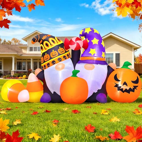Halloween Inflatable Gnome Decoration with Pumpkins & LED Lights - 6FT Outdoor Indoor Yard Lawn Decor - Variation: Halloween Gnome
